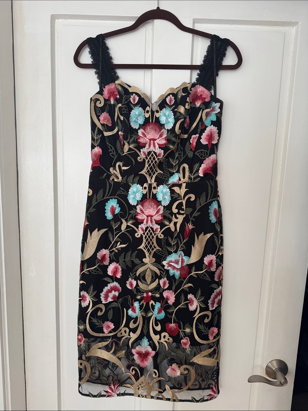 Bronx and Banco Black Midi Dress with Multicolor Floral Embroidery - Picture 2 of 10